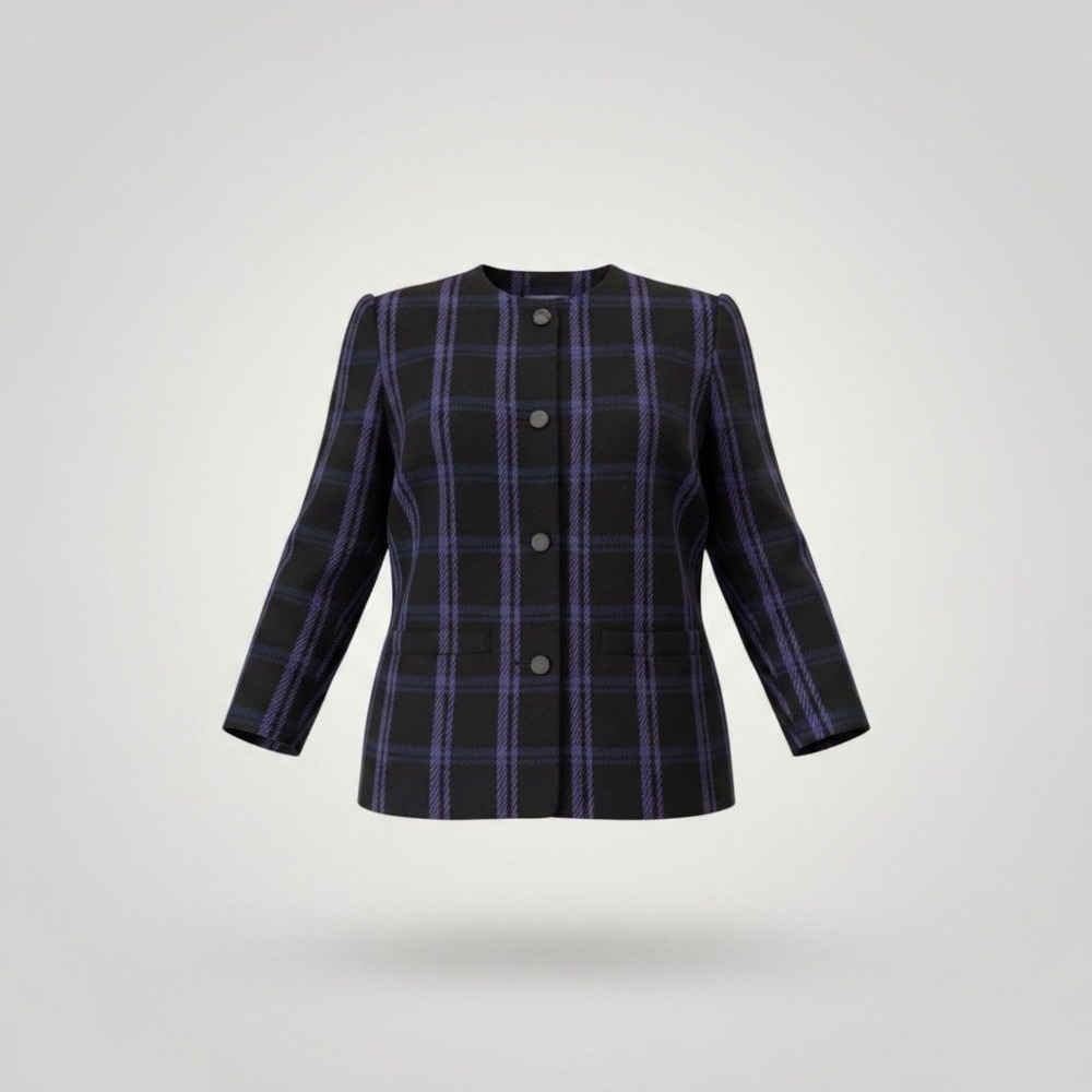 Lord & Taylor Vintage Plaid Blazer 6P Black Purple Wool Jacket Dark Academia - Picture 1 of 9